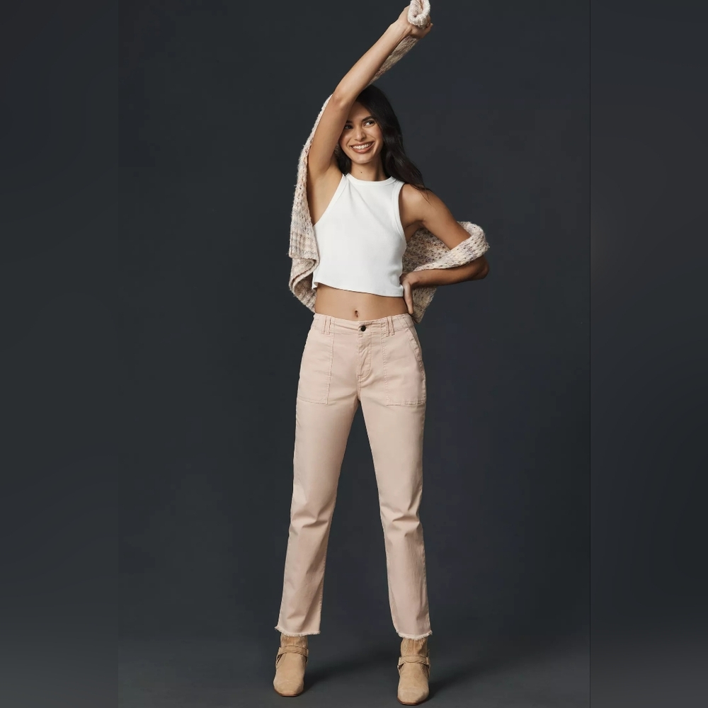 Pilcro Utility Slim Straight Leg Ankle Pants Blush Pink High Rise Womens 6/28